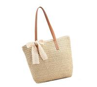 KAHDGSS Borsa da spiaggia leggera in paglia da donna, borsa da viaggio o per le vacanze, borsa a tracolla per viaggi o uso quotidiano borsa in tessuto dal design spazioso, Beige, One Size