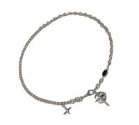 KAHDGSS Elegante collana da donna con ciondolo a forma di stella con pietre preziose nere dal design unico e comoda e robusta catena in acciaio nero, Misura unica, come descritto, come descritto
