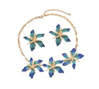 KAHDGSS Set Orecchini Per Collana Floreale Geometrica Moderna Catena Regolabile Con Clavicola Regalo Gioielli Leggeri Le Donne Set Orecchini Collana Floreale Minimalista