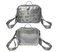 KAHDGSS Stili Preppy Borsa A Tracolla Per Ragazza Adolescenti Gatti Spalla Bella Zaino Studente Scuola Chiaro Ita Preppy Styles Crossbody Per Le Donne Spalla Gatti Ita, Argento nero ricamato
