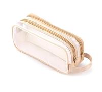 Kahdsvby 1 astuccio a rete con 2 scomparti, trasparente, portatile, multifunzione, per studenti adolescenti, marrone chiaro, Marrone chiaro
