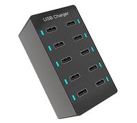 Kahdsvby 1 PC Caricatore Multiporta USB da 50 W Caricatore A Ricarica Rapida Hub Caricatore A Ricarica Rapida A 10 Porte Caricatore Dock da Tavolo Nero (UE)