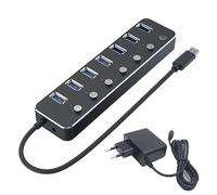 Kahdsvby Adattatore di Alimentazione USB 3.0 7 Porte Hub Splitter In Lega di Alluminio Switch Multi Extender USB da 1,2 M Set Hub Hub USB 3.0 Spina UE B