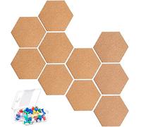 KAHEIGN 10 Pezzi Bordo di Sughero Esagonale, Bacheca Multifunzionale per Bacheche Adesive Fai-da-te per Fai-da-te con Perni Colorati da 40 Pezzi