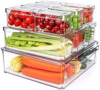 KAHEIGN 10 Pezzi Organizzatori di Frigoriferi, 3 Taglia Contenitore Trasparente Impilabile Contenitore in Plastica Senza BPA per Piani Cucina Armadi Frigorifero Magazzinaggio Bevande Frutta Verdura