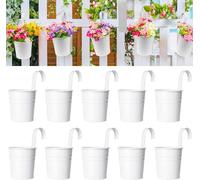KAHEIGN 10 Pezzi Vasi da Fiori D'attaccatura del Metallo, 10CM Bianco Vasi per Piante Secchio per Fiori Sospeso con Gancio Staccabile per Ringhiera Balcone Recinzione Giardino Casa Arredamento