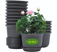 KAHEIGN 10 Pezzi Vasi Da Fiori In Plastica, 15CM Addensare Vasi Per Piante Contenitore Per Piante Vaso Da Giardinaggio Per Interni Con Pallet Di Drenaggio (Nero)