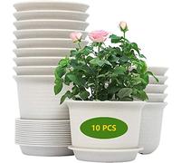 KAHEIGN 10 Pezzi Vasi Da Fiori In Plastica, 15CM Addensare Vasi Per Piante Contenitore Per Piante Vaso Da Giardinaggio Per Interni Con Pallet Di Drenaggio (Bianco)
