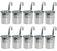 KAHEIGN 10 Pezzi Vasi da Fiori Sospesi in Metallo, 10cm Vasi per Piante Secchio di Fiori da Appendere con Gancio Staccabile per Balcone Recinzione Giardino Decorazioni per La Casa (d'Argento)