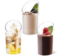 KAHEIGN 100Pz Mini Tazze da Dessert ad Angolo, 75ml Tazze da Dessert Rotonde in Plastica Coppa di Antipasto Semifreddo Trasparente Ciotola da Portata Riutilizzabile per Mousse Budino (8,5 x 4,5cm)