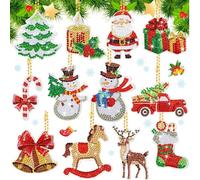 KAHEIGN 12 Pezzi 5D Portachiavi per Diamante di Natale, 12 Piastre Acriliche con 12 Portachiavi, Penna a Punta, Vassoio, Argilla, 20 Colori Gemme - Fai da Te Diamante Portachiavi Natale Ornamento