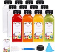 KAHEIGN 12 Pezzi Bottiglie di Succo di Plastica con Cappucci, 360ml Contenitori Vuoti per Bevande a Base di Succo Trasparente Bottiglie D'acqua Riutilizzabili con Coperchi, Etichetta, Imbuto, Pennello