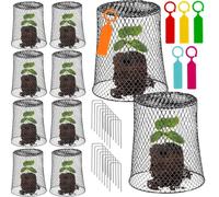 KAHEIGN 12 Pezzi Campane per Piante in Rete Metallica, 23CM x 23CM Copertura delle Piante da Giardino Gabbia Protettiva con 40 Picchetti e 30 Etichette per Tenere Fuori Conigli Polli Uccelli e Altro