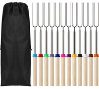 KAHEIGN 12 Pezzi Forchette per Tostare Marshmallow, 12 Colori Forchette per Barbecue in Acciaio Inossidabile Telescopico da 31CM a 81CM Bastoncini per Tostare Marshmallow Spiedini Smores al Fuoco