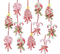 KAHEIGN 12 Pezzi Ornamenti Natalizie di Bastoncino Zucchero, 6 Stili 12CM Decorazione Natalizia di Lecca-Lecca con Gancio e Nastro per Natale Albero Ghirlanda Finestre Camino Porta Festa Decorazione