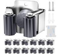 KAHEIGN 12 Pezzi Porta Scope in Acciaio Inox, Supporto per Mocio da Parete Gancio per Utensili Resistente con Ingranaggio in Silicone Antiscivolo per Cucina Bagno Armadio Giardino Garage