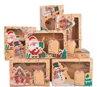 KAHEIGN 12 Pz Scatole per Biscotti di Natale, 22 x 15 x 7cm Scatole Regalo Scatole per Cupcake con Finestra Trasparente, Scatole per Dolci da Forno Scatola di Caramelle al Cioccolato con Le Etichette