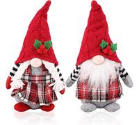 KAHEIGN 2 Pezzi Bambola di Peluche Gnomo di Natale, Plaid Rosso Gnomi di Peluche Lavorati a Mano Bambola Elfo Nano Gonk Seduto per Camini Ufficio Natale Festa Decoro (27cm x 14cm)