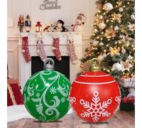 KAHEIGN 2 Pezzi Palline di Natale Gonfiabili Giganti, 60CM Rosso Verde Palle Decorativa Natalizio Gonfiabile in PVC per Natale Interno Esterno Casa Giardino Prato Cortile Portico Decorazione