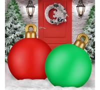 KAHEIGN 2 Pezzi Palline di Natale Gonfiabili Giganti, 60CM Rosso Verde Palle Decorativa Natalizio Gonfiabile in PVC per Natale Interno Esterno Casa Giardino Prato Cortile Portico Decorazione
