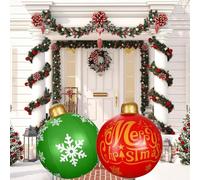 KAHEIGN 2 Pezzi Palline di Natale Gonfiabili Giganti, 60CM Rosso Verde Palle Decorativa Natalizio Gonfiabile in PVC per Natale Interno Esterno Casa Giardino Prato Cortile Portico Decorazione