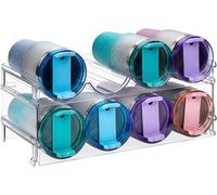 KAHEIGN 2 Pezzi Porta per Bottiglie D'acqua, 39CM x 21CM Portabicchieri Trasparente Impilabile in Plastica per Frigorifero Armadietto Dispensa Bottiglia di Vino Tazza Bevanda (Contiene 8 Bottiglie)