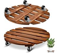 KAHEIGN 2 Pezzi Porta Piante in Legno con Ruote, 30CM Supporto per Piante Rotondo Pedana Mobile Resistente Carrello per Piante con Ruote Girevoli in Metallo Bloccabili per Giardino Vaso per Fiori