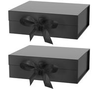 KAHEIGN 2 Pezzi Scatole Regalo Magnetiche con Coperchio, 31CM x 22CM x 10CM Nero Scatola Regalo in Carta con Nastro per Matrimonio Compleanno Natale San Valentino Festa Confezione Regalo