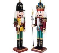 KAHEIGN 2 Pezzi Soldati Schiaccianoci di Legno, 2 Stile 30CM Figure Tradizionali dello Schiaccianoci di Natale Soldato Dipinto in Legno di Pino Premium per Casa Camino Decorazione (Tromba & Lancia)