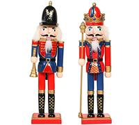 KAHEIGN 2 Pezzi Soldati Schiaccianoci di Legno, 2 Stile 30CM Figure Tradizionali dello Schiaccianoci di Natale Soldato Dipinto in Legno di Pino Premium per Casa Camino Decorazione (Tromba & Scettro)
