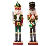 KAHEIGN 2 Pezzi Soldati Schiaccianoci di Legno, 2 Stile 30CM Figure Tradizionali dello Schiaccianoci di Natale Soldato Dipinto in Legno di Pino Premium per Casa Camino Decorazione (Tamburo & Spada)