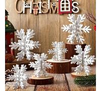 KAHEIGN 24 Pezzi Fiocchi di Neve di Natale in Legno, 3D Segnali di Centrotavola di Blocchi di Legno di Fiocchi di Neve per Natale Festa Inverno Vacanze Casa Tavolo Decorazioni (8CM /11CM /14CM)