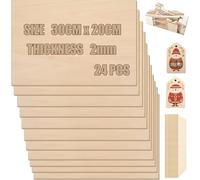 KAHEIGN 24 Pezzi Fogli di Legno di Balsa, 300 x 200 x 2mm Fogli di Compensato Grezzo Tavola Liscia di Tiglio per Casa Decorazioni, Fai Da Te Progetti, Legno Lavorazione Modelli, Pittura e Incisione