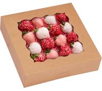 KAHEIGN 24 Pezzi Scatole per Biscotti con Finestra, 23CM x 23CM x 6.5CM Grandi Scatole Marroni per Pasticceria Quadrate Scatole per Dolcetti Torte Ciambelle Cioccolato Ricoperte Fragole Muffin Torte