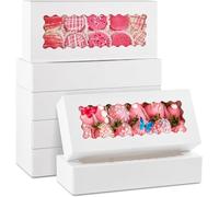 KAHEIGN 24 Pezzi Scatole per Biscotti con Finestra, 32CM x 14CM x 6.5CM Grandi Scatole Bianche per Pasticceria Quadrate Scatole per Dolcetti Torte Ciambelle Cioccolato Ricoperte Fragole Muffin Torte