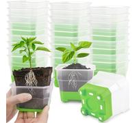 KAHEIGN 24 Pezzi Vasi per Piante Trasparenti con Silicone Base, 10CM Piazza Vaso da Vivaio in Plastica Vasi Riutilizzabili per Semina con Fori di Drenaggio Per Trapianto di Piantine di Piante Fiore