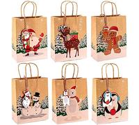 KAHEIGN 24 Pz Sacchetti Regalo Di Natale, 23 x 18 x 9cm Sacchetti Di Carta Kraft Goody Bags a Tema Natalizio Borse Per Feste Di Natale Scatole Di Carta Per Caramelle Con 24 Pz Di Etichette Natalizie