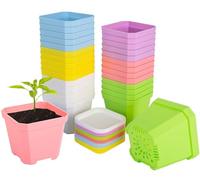 KAHEIGN 24 Pz Vasi Per Piante Quadrate, 7cm Addensare Vasi Di Fiori Di Plastica Fioriera Succulenta Vasi Per Vivaio Con Pallet/Vassoi Per Piccole Piante In Vaso (6 Colori)