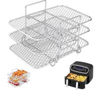 KAHEIGN 3 Livelli Griglie per Friggitrice ad Aria per Ninja Dual, Griglia di Cottura in Acciaio Inox per AF300EU AF400EU, Ninja Stake/Instant/EMtronics Friggitrice ad Aria a Doppio Cassetto