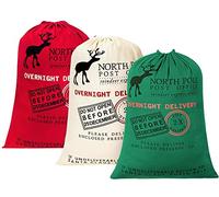 KAHEIGN 3 Pezzi Borsa di Natale Grandi Borsa di Tela con Sacco di Babbo Natale con Coulisse - 3 Colori Sacchetti di Consegna Durante Notte di Natale Taglia Extra Large 70CM x 50CM