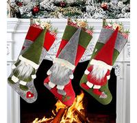 KAHEIGN 3 Pezzi Calza di Natale, 46CM Grande Calza di Natale Appesi Regalo Candy Calzini con Simpatico Gnomo Svedese in Peluche 3D per Camino Natale Albero Vacanza Natale Festa Decorazione (3 Colori)