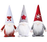 KAHEIGN 3 Pezzi Gnomo di Natale Svedese, Adorabili Bambole di Babbo Natale Fatte a Mano, Statuette di Elfi Nani di Gonk Senza Volto Seduto per Camini Vacanza Festa Decoro (28cm x 12cm)