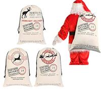 KAHEIGN 3 Pz Borsa per Regali di Natale in Tela di Babbo Natale con Coulisse - Borse per Consegna Espressa Alce Dimensioni Extra Large 70 x 50cm