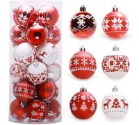 KAHEIGN 30 Pezzi Palline di Natale, 6CM Rosso Bianco Ornamenti di Palle di Natale Palline di Natale Infrangibili da Appendere per Albero di Natale Vacanze Casa Natale Festa Decorazione (6 Stili)