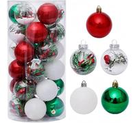 KAHEIGN 30 Pezzi Palline di Natale, 6CM Rosso Verde Clear Ornamenti di Palle di Natale Palline di Natale Infrangibili da Appendere per Albero di Natale Vacanze Casa Natale Festa Decorazione (5 Stili)