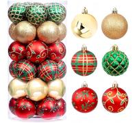 KAHEIGN 30 Pezzi Palline di Natale, 6CM Rosso Verde Oro Ornamenti di Palle di Natale Palline di Natale Infrangibili da Appendere per Albero di Natale Vacanze Casa Natale Festa Decorazione (6 Stili)