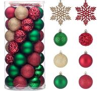 KAHEIGN 30 Pezzi Palline di Natale, 6CM Rosso Verde Oro Palline di Natale Infrangibili da Appendere con 2 x 16CM Ornamenti Fiocco di Neve per Albero Vacanze Natale Festa Decorazione (6 Stili)
