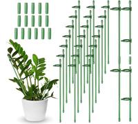KAHEIGN 30 Pezzi Regolabili Pali di Supporto per Piante, 30CM Estensibile Palo di Sostegno a Stelo Singolo da Giardino Anelli di Supporto per Piante Gabbie con 60 Piante Clip e 15 Collegamento Tubis