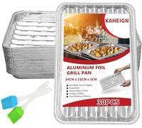 KAHEIGN 30 Pezzi Vassoi Monouso per Barbecue, 34CM x 23CM x 3CM Vaschette Forati in Alluminio Piatto per Barbecue con Fori e Fondo Scanalato per Forno a Carbonella Arrosto Grigliata Cottura al Forno