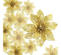 KAHEIGN 30 Pz Stella di Natale Glitterata 7.5/10 /15 Cm Ornamento per albero di Natale, Decorazione Fiori per Ghirlande (Oro)